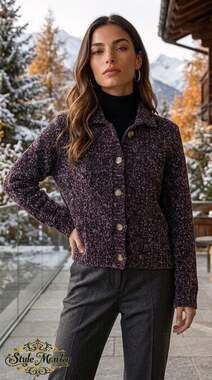 Gantos Cardigan Size S Purple Speckled Boucle Knit Button Up